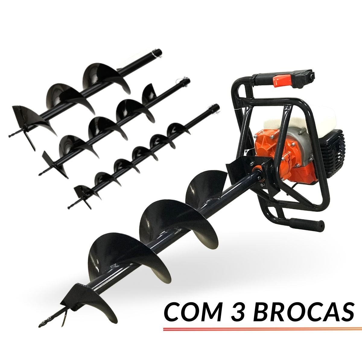 06 perfurador de solo gasolina 52cc com 3 brocas e extensor